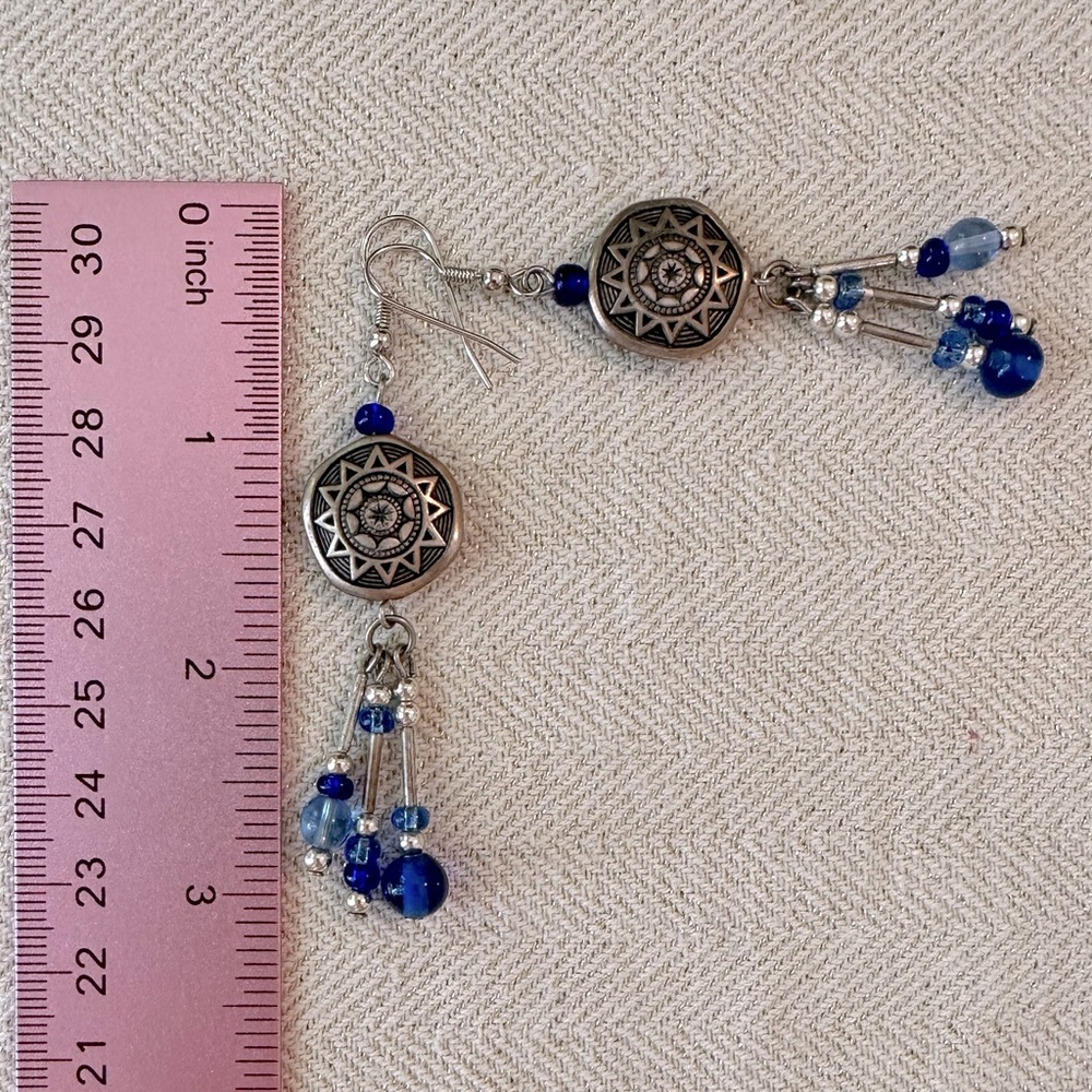 Blue and Red Earring Bundle Set of 3 Bohemian Style Boho Burnished Gold Tone - Picture 10 of 12